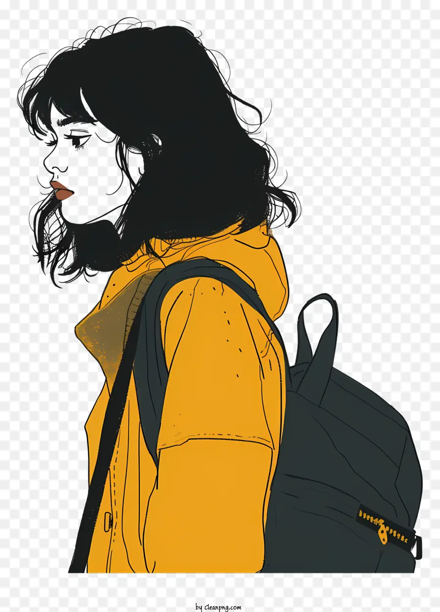 Çanta Ile Kolej Kızı，Sarı Ceket PNG
