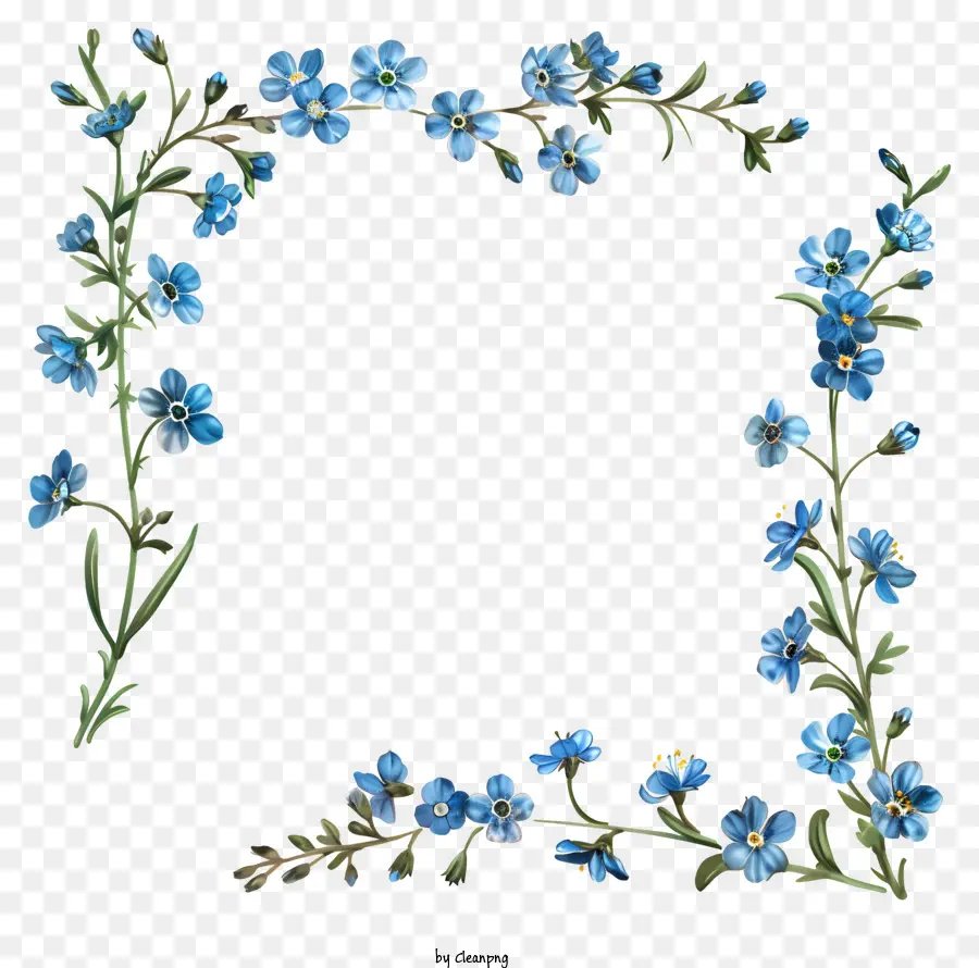 Bahar Çiçekleri Çerçevesi，Mavi çiçekler PNG
