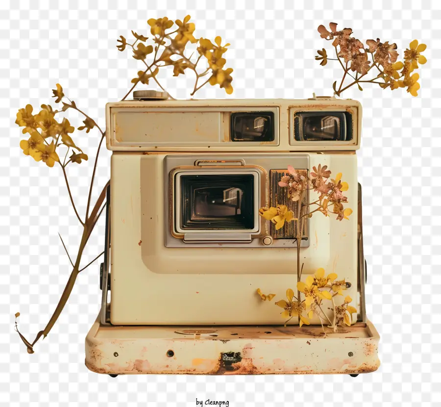 Polaroid Kamera，Çiçekli Vintage Fotoğraf Makinesi PNG