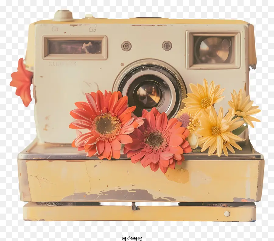 Polaroid Kamera，Çiçekli Vintage Fotoğraf Makinesi PNG