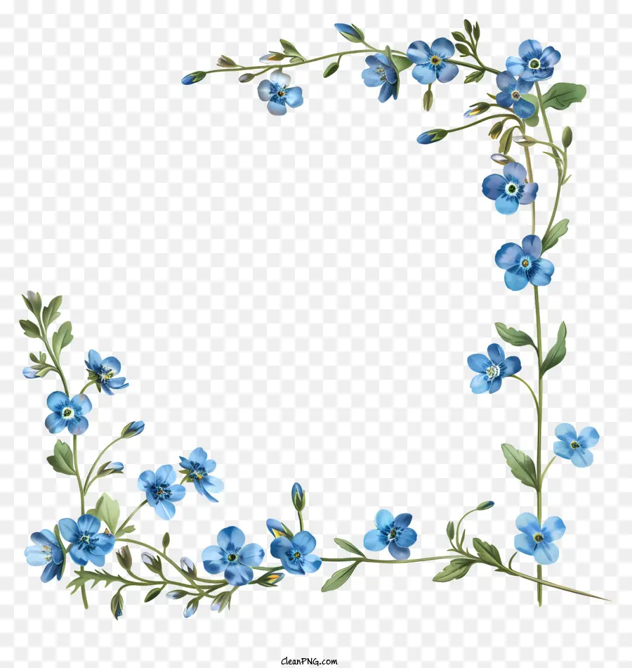 Bahar Çiçekleri Çerçevesi，Mavi çiçek PNG