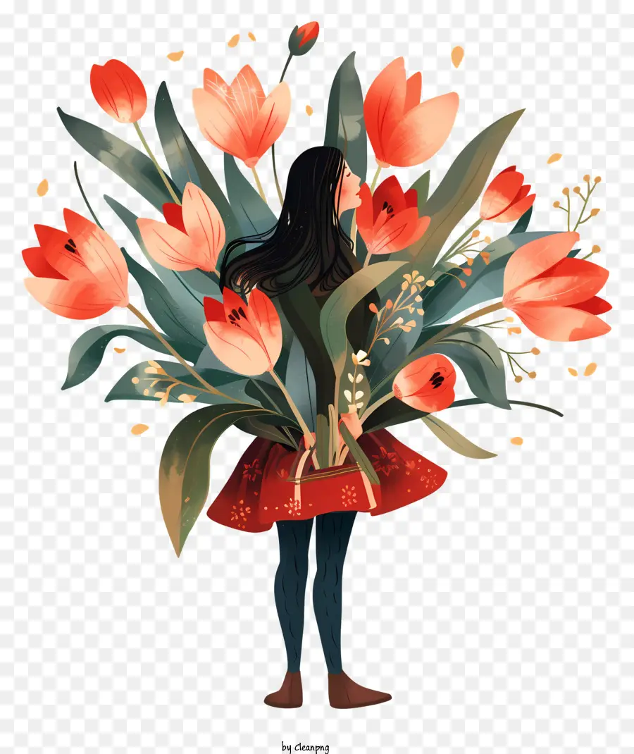 Kadın Günü Çiçek Sanatı，Suluboya Illüstrasyon PNG