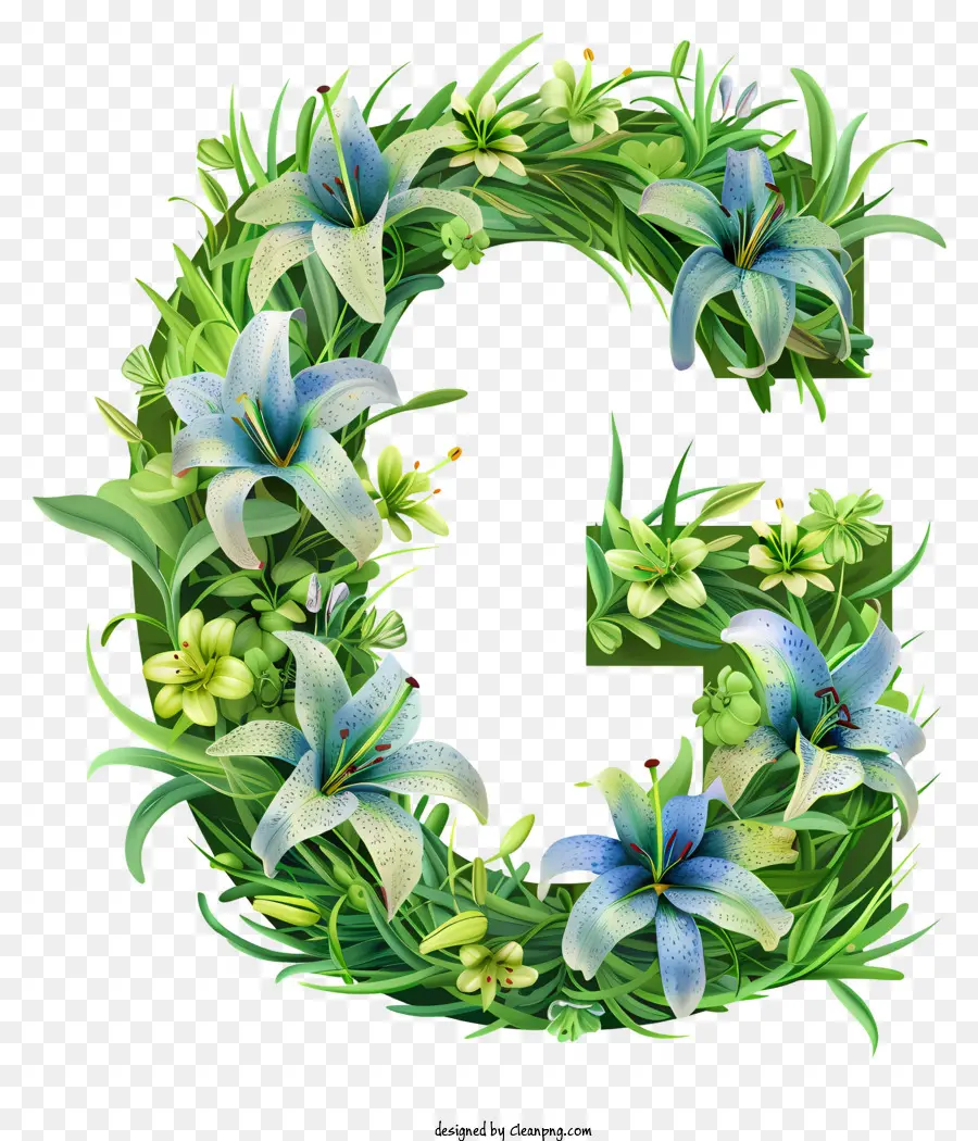 Mektup G，Yeşil çiçekler PNG