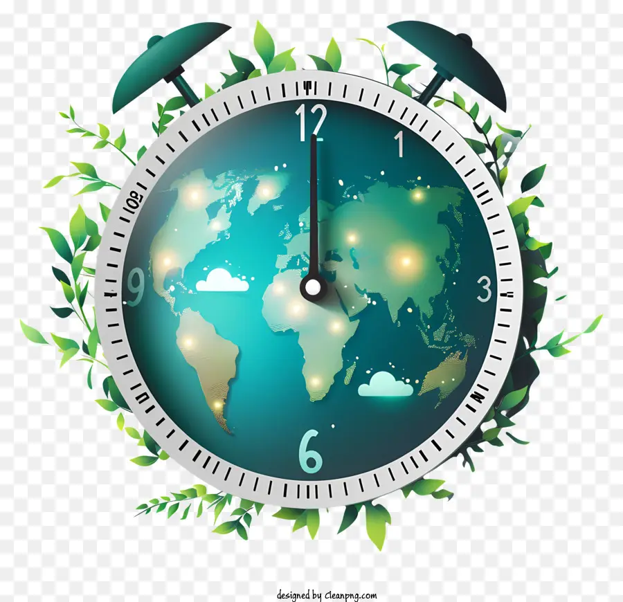 Dünya Saati，Yeşil Arka Plan PNG