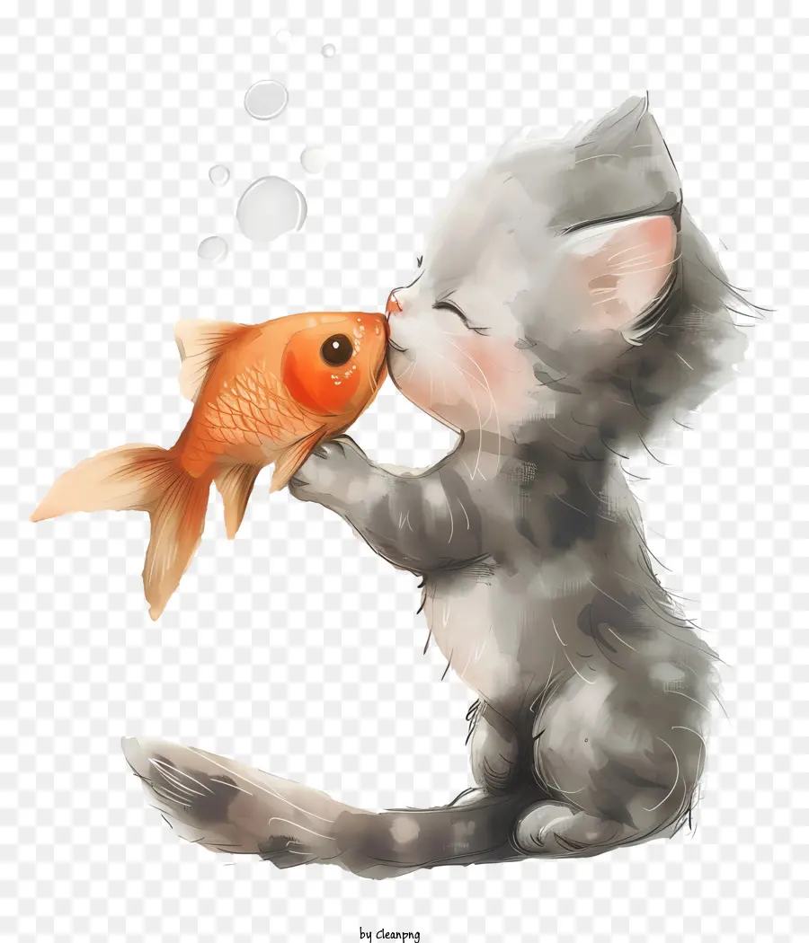 Kedi Öpüşme Balık，Sevimli Kedi Yavrusu PNG