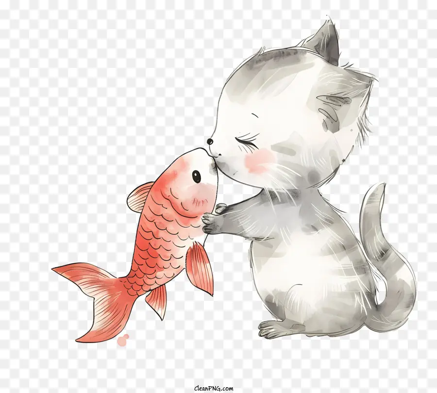 Kedi Öpüşme Balık，Karikatür Kedi PNG