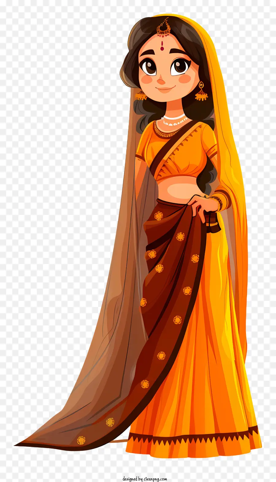 Hintli Kadın Karikatür，Geleneksel Hint Elbisesi PNG