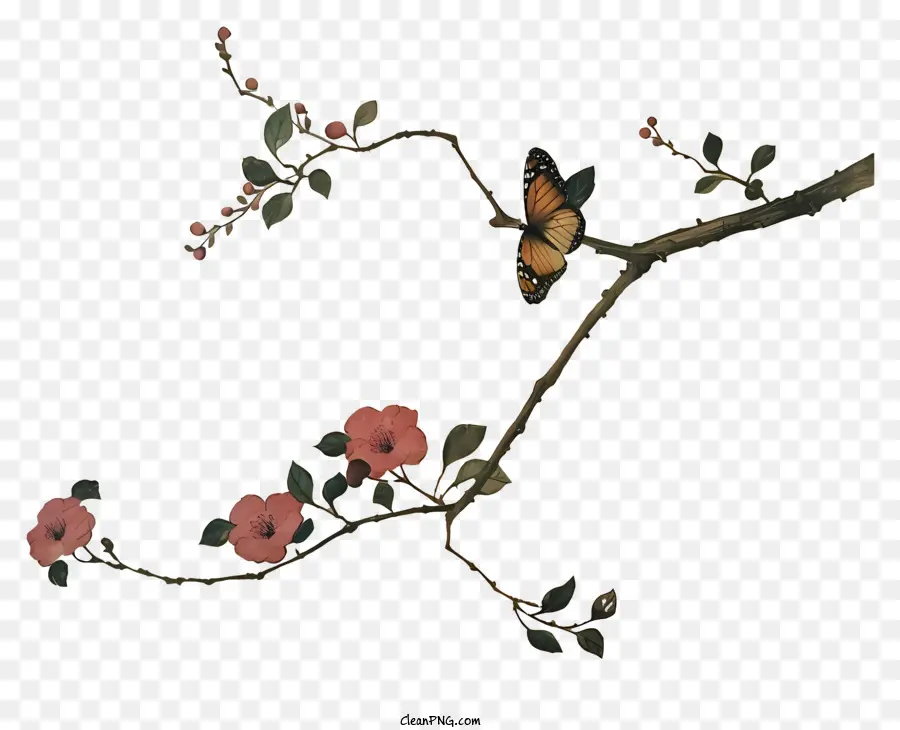 Kelebek，Pembe çiçekler PNG