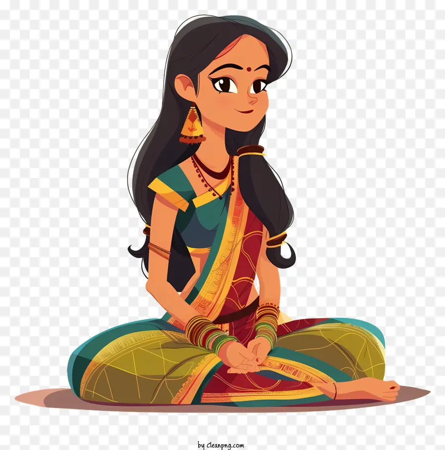 Hintli Kadın Karikatür，Lotus Pozisyonu PNG