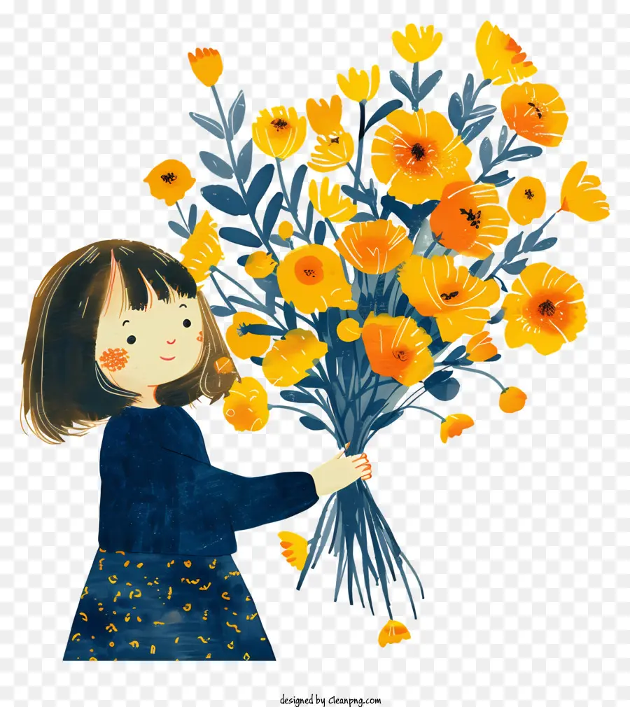 Kız Holding çiçekler，Sarı çiçek PNG