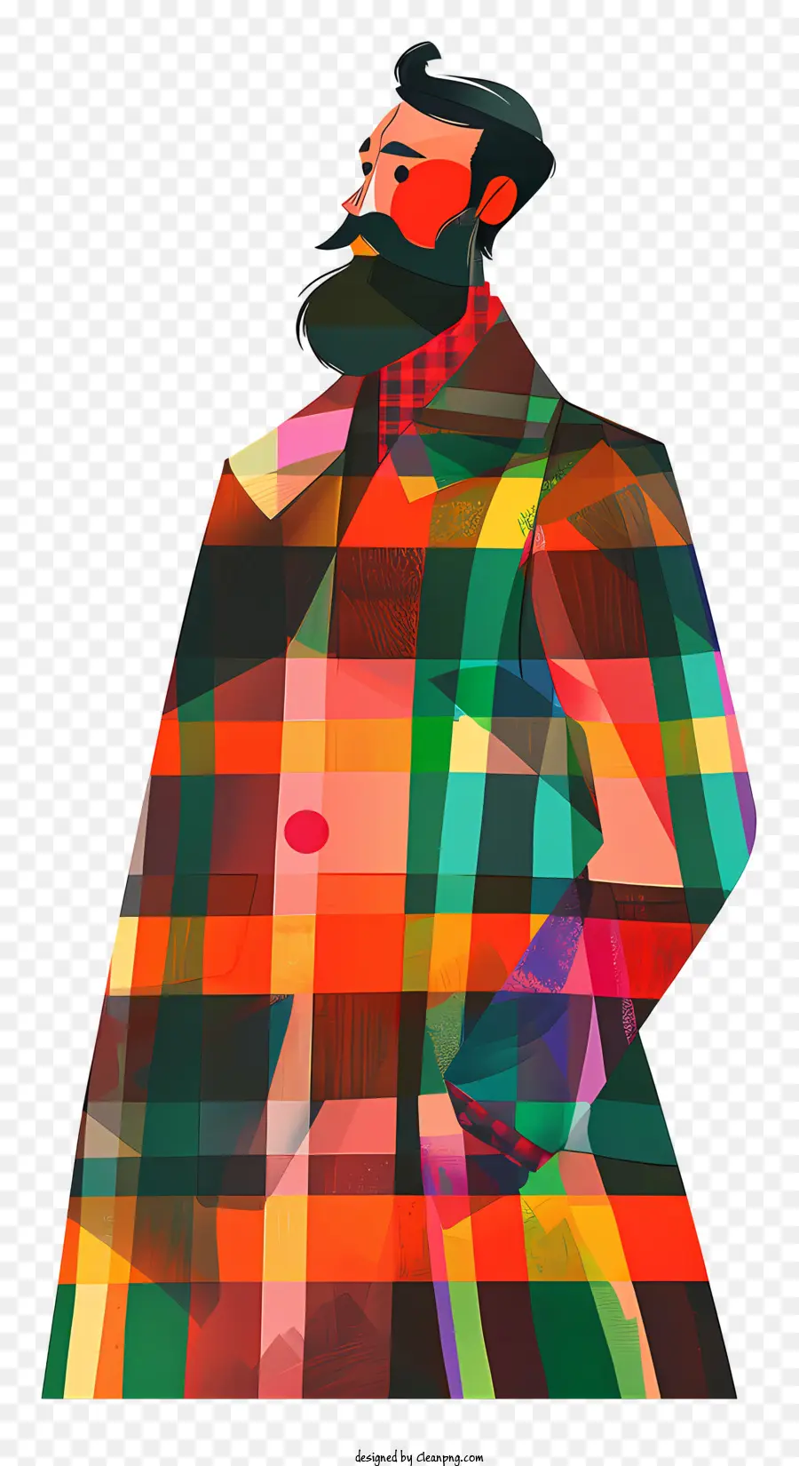 Tartan Günü，Renkli Ekose Paltolu Stilize Adam PNG