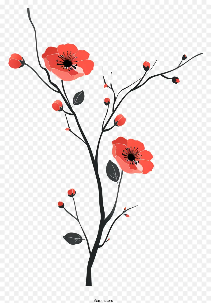 Kırmızı çiçekler，Meşe Ağacı PNG
