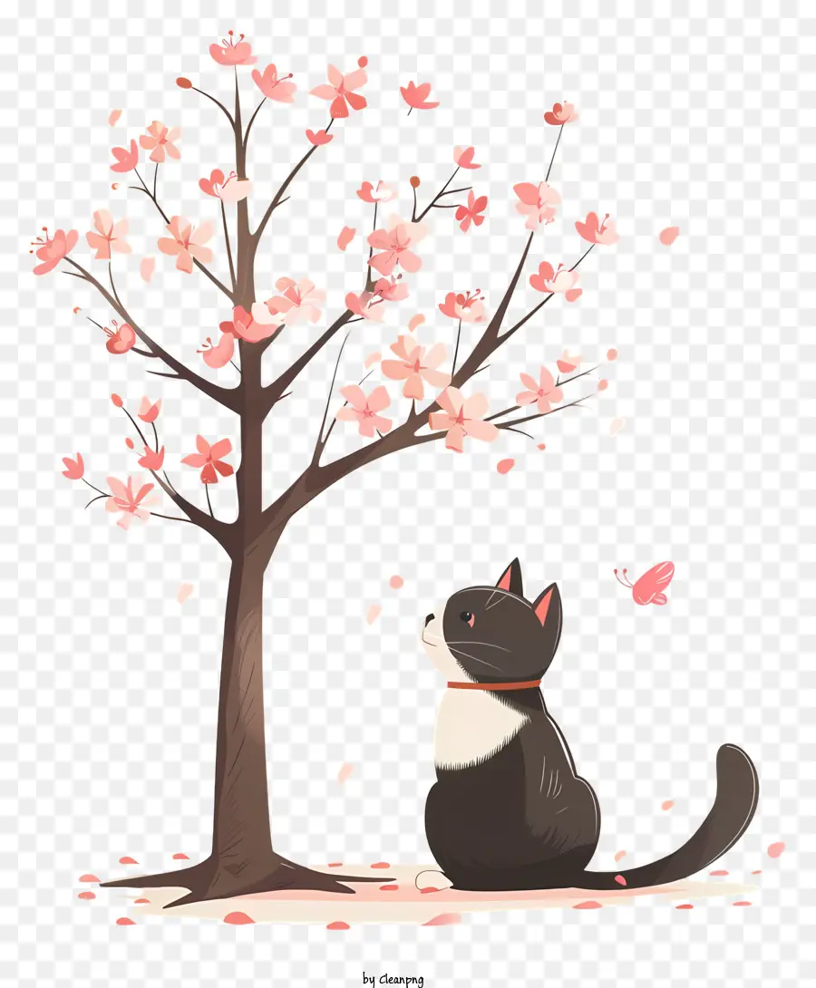 Ağacın Altında Sevimli Kedi，Siyah Ve Beyaz Kedi PNG