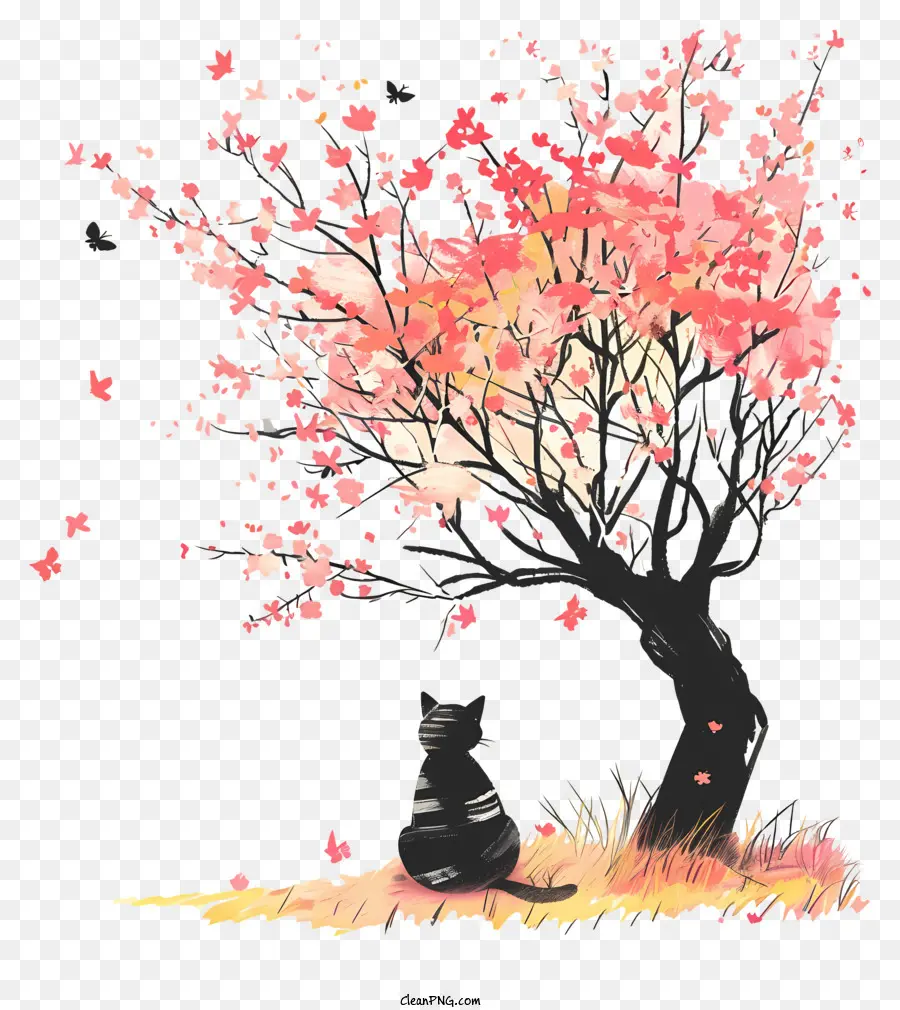 Ağacın Altında Sevimli Kedi，Ağaç PNG