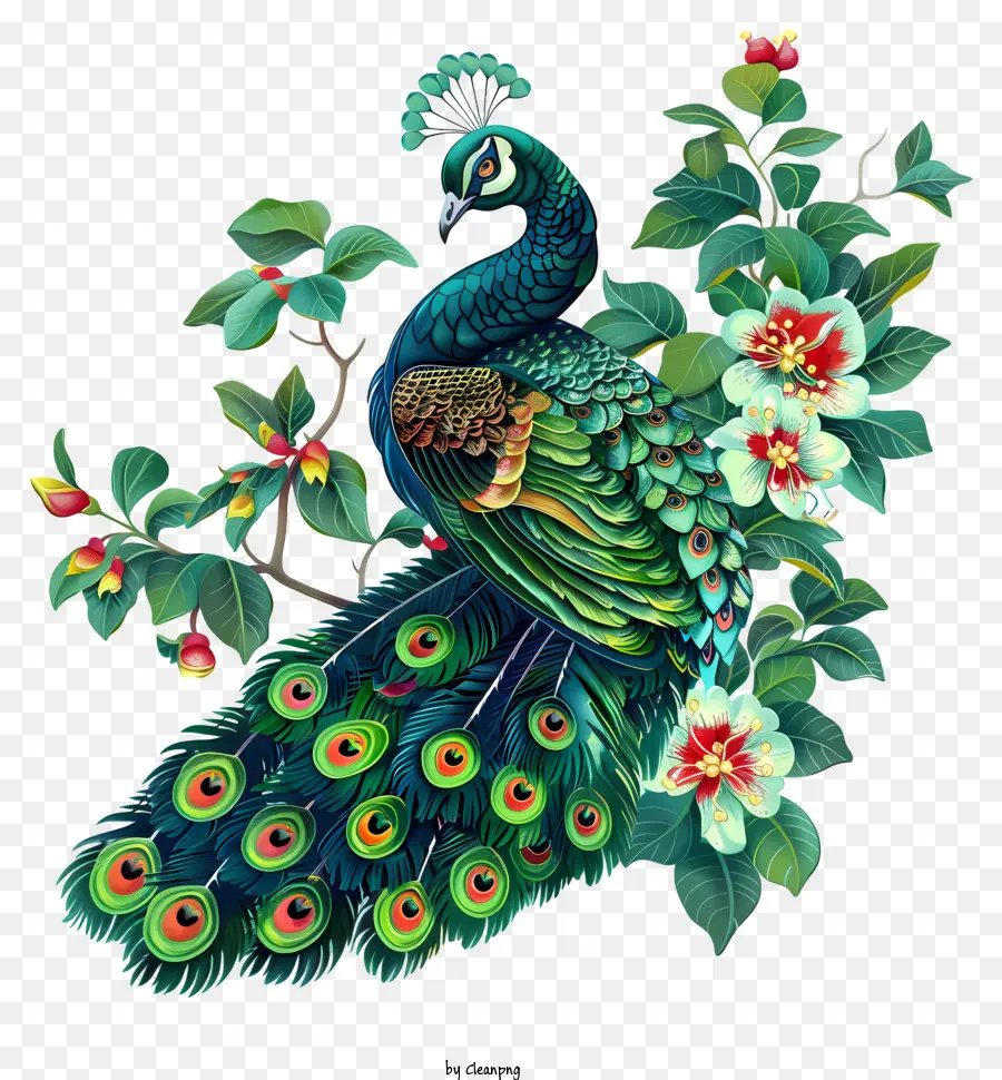 Yeşil Peacock，Peacock Boyama PNG