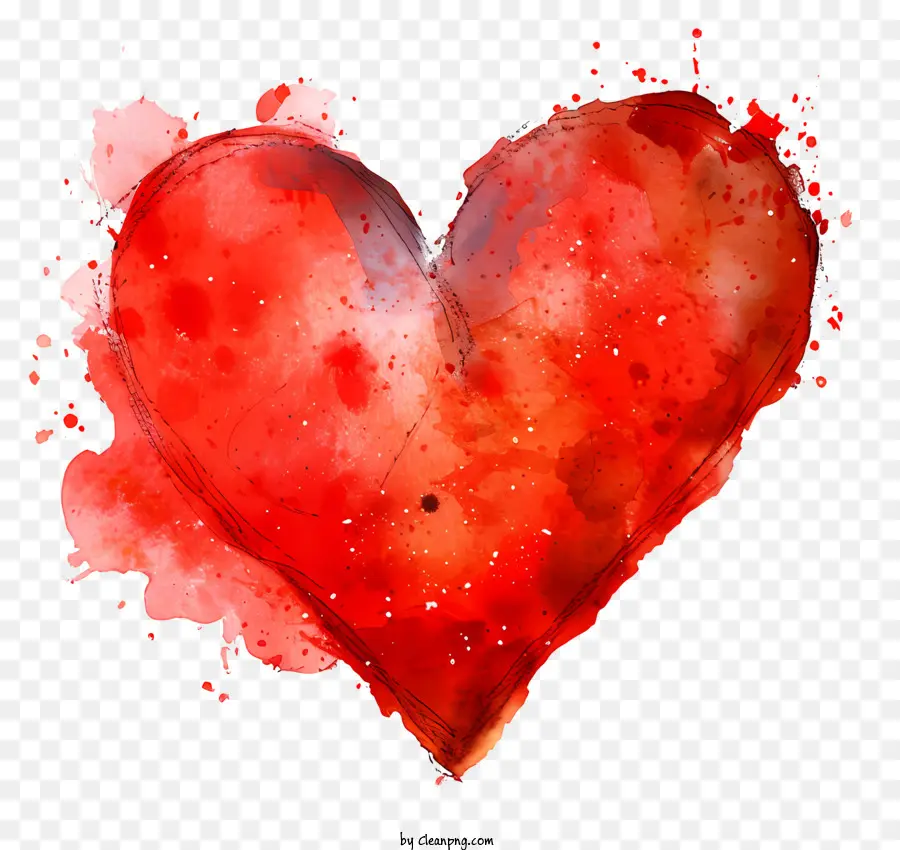 Kırmızı Suluboya Kalbi，Kalp PNG