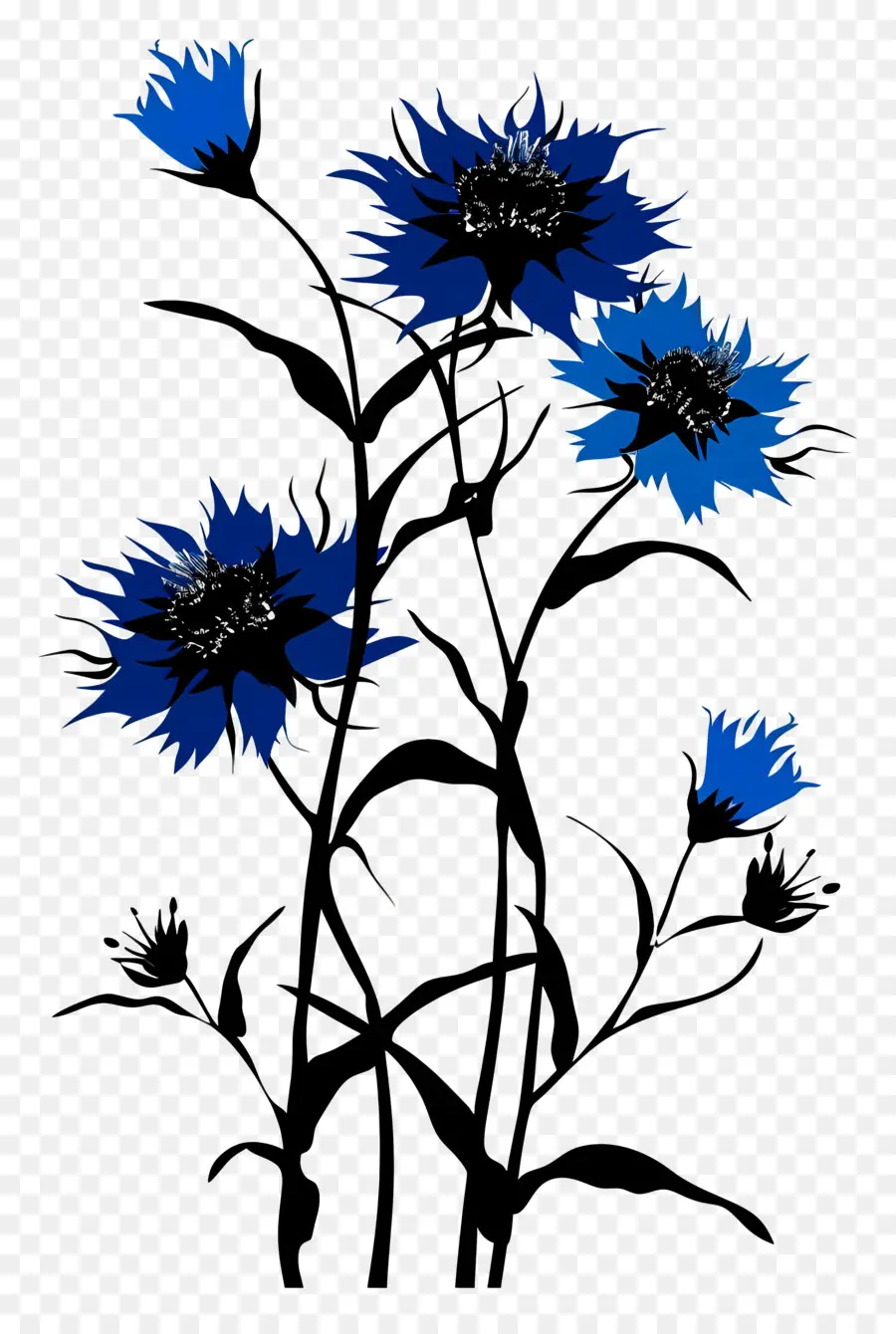çiçek Siluet，Mavi çiçekler PNG
