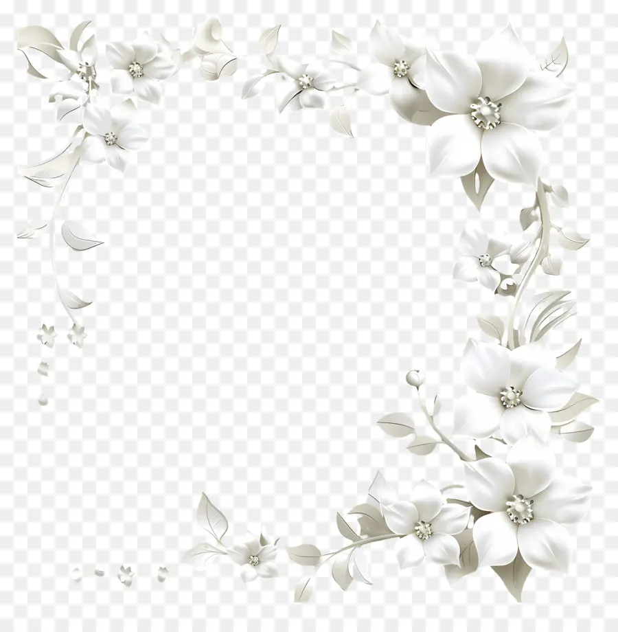 Köşe，Beyaz çiçekli çerçeve PNG