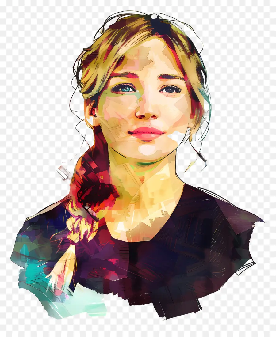 Jennifer Lawrence，Suluboya Kadın Portresi PNG