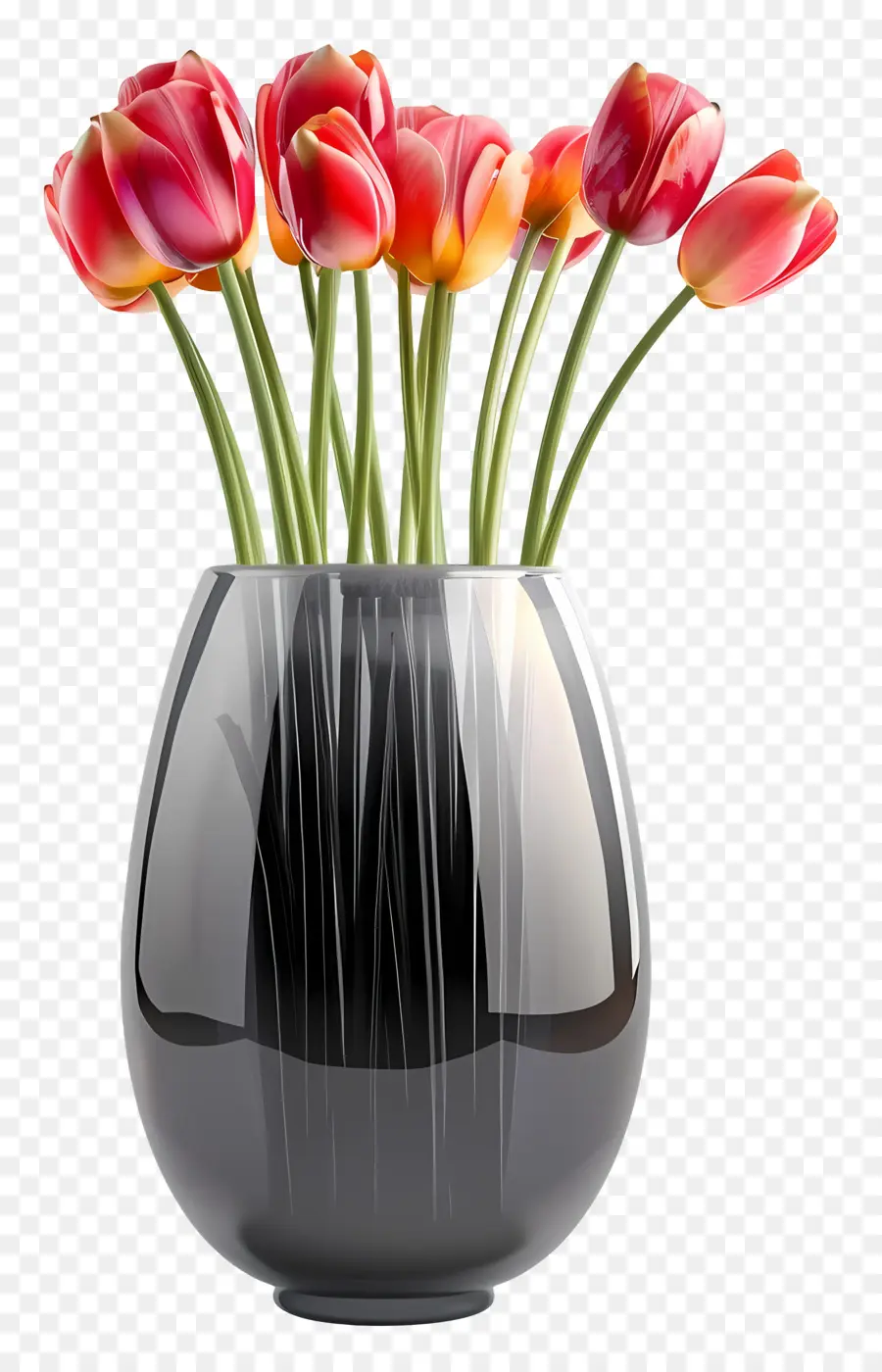 Çiçeklerle Vazo，Kırmızı Laleler PNG