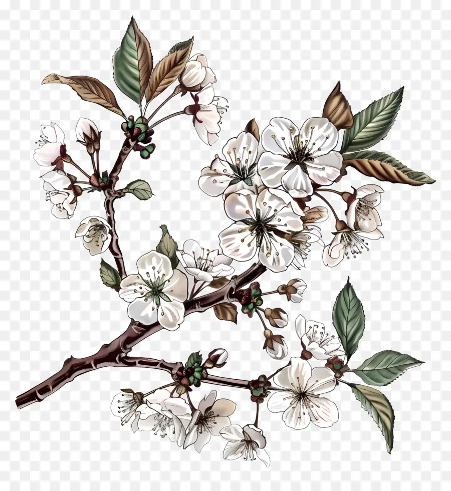 Çiçek Açan Kiraz Ağacı Dalı，Beyaz çiçek PNG