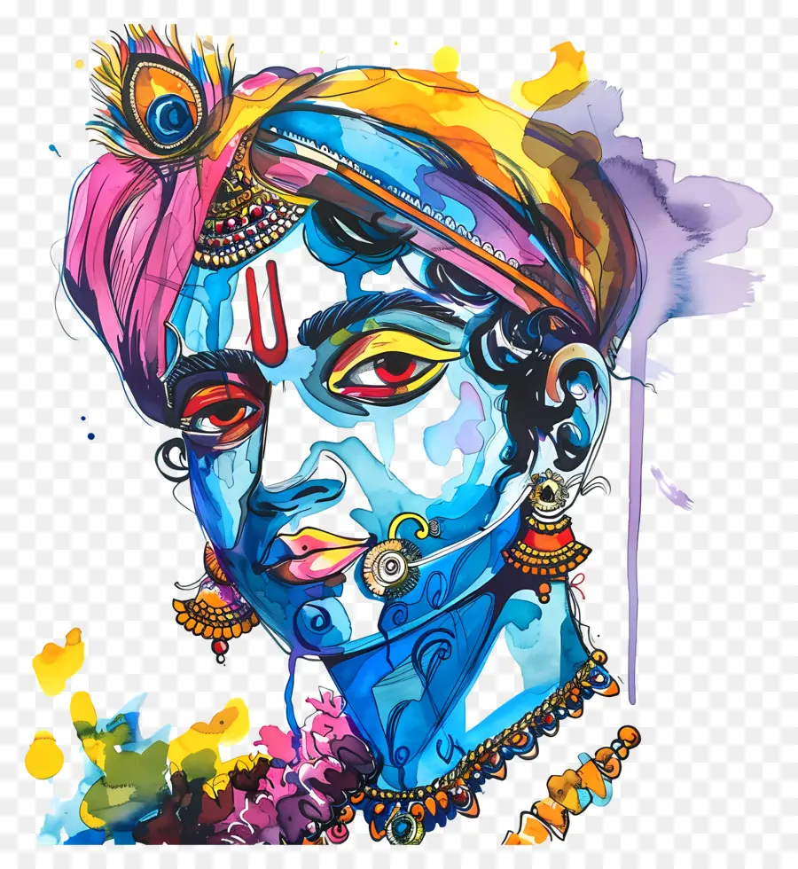 Krishna，Renkli Yüz PNG