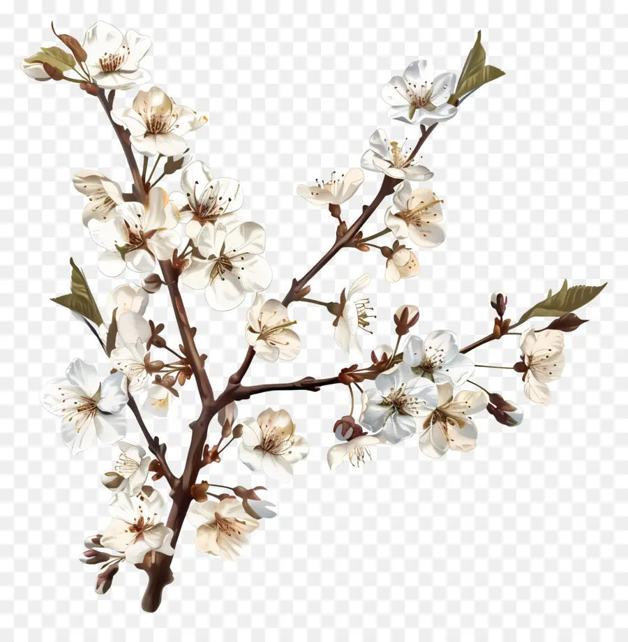 Çiçek Açan Kiraz Ağacı Dalı，Beyaz Erik Ağacı PNG