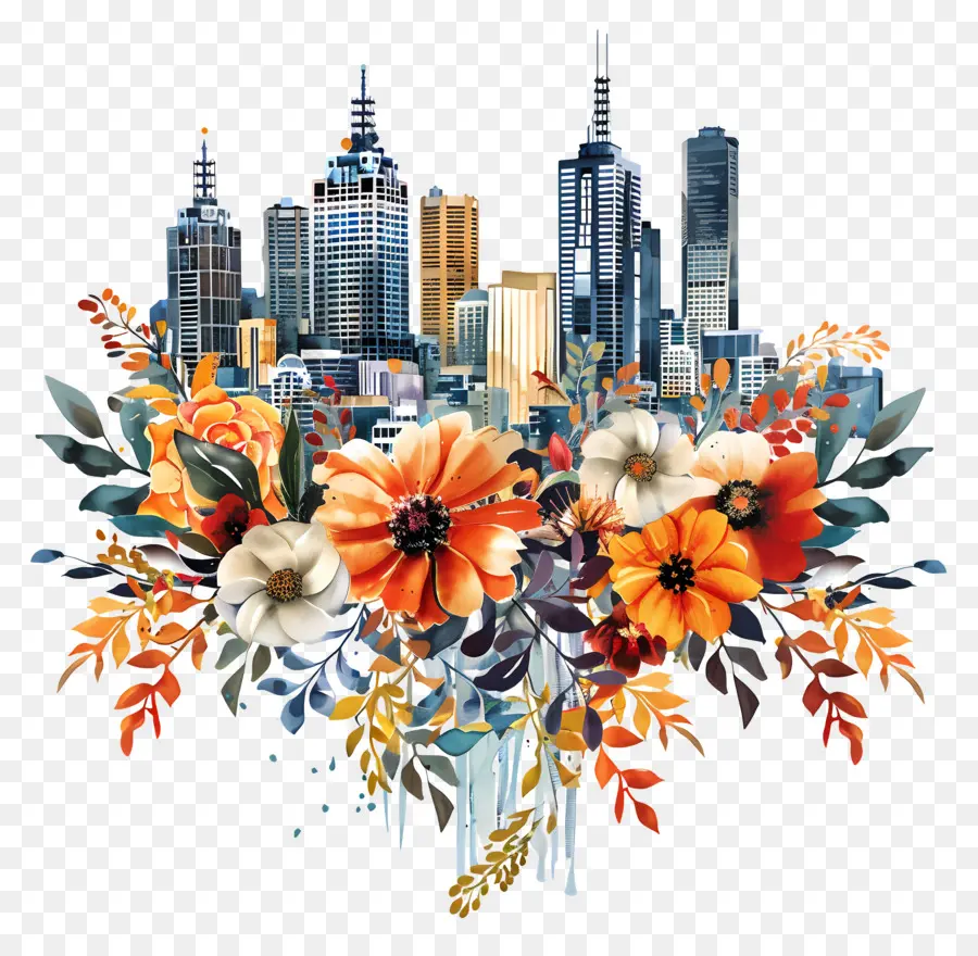 Melbourne City Skyline，şehir Silüeti PNG
