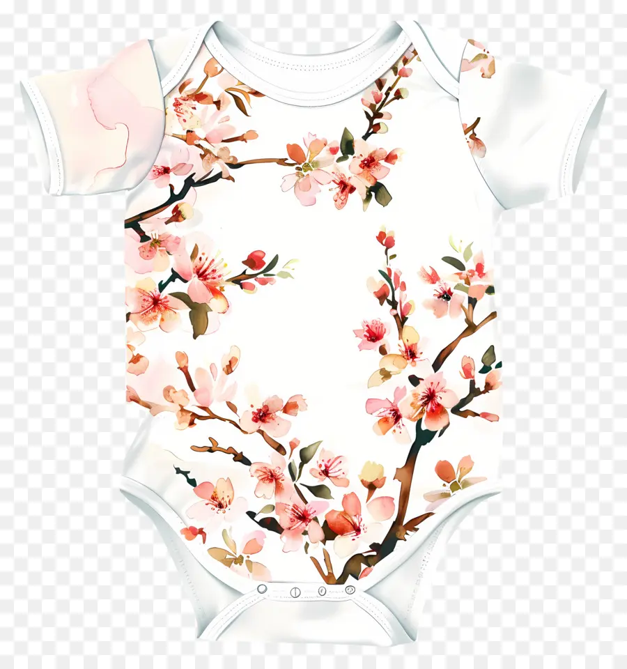 Bebek Romper，Pembe çiçek Desenli Gömlek PNG