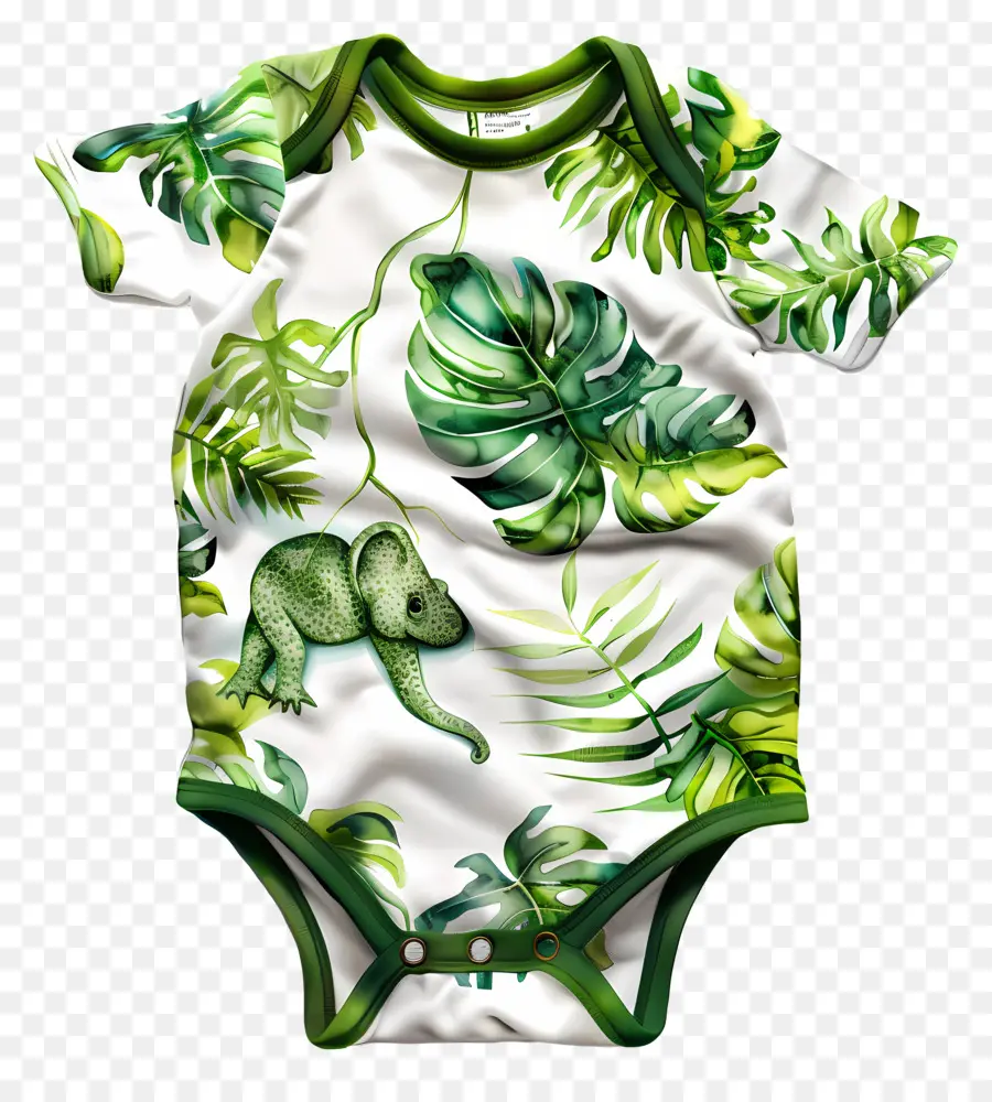 Bebek Romper，Yeşil Kertenkele Baskı Bodysuit PNG