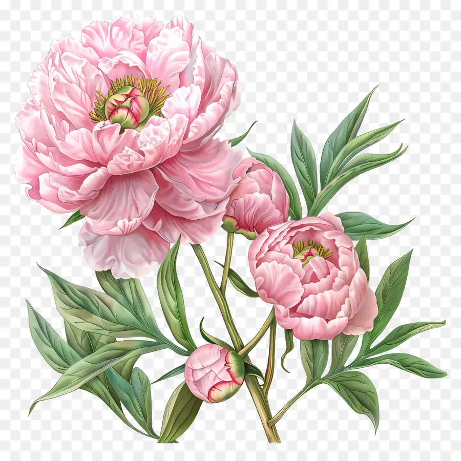 Peonies Pink，Pembe şakayık çiçek PNG