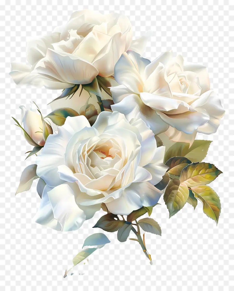 Beyaz Güller，Tam Blooms PNG