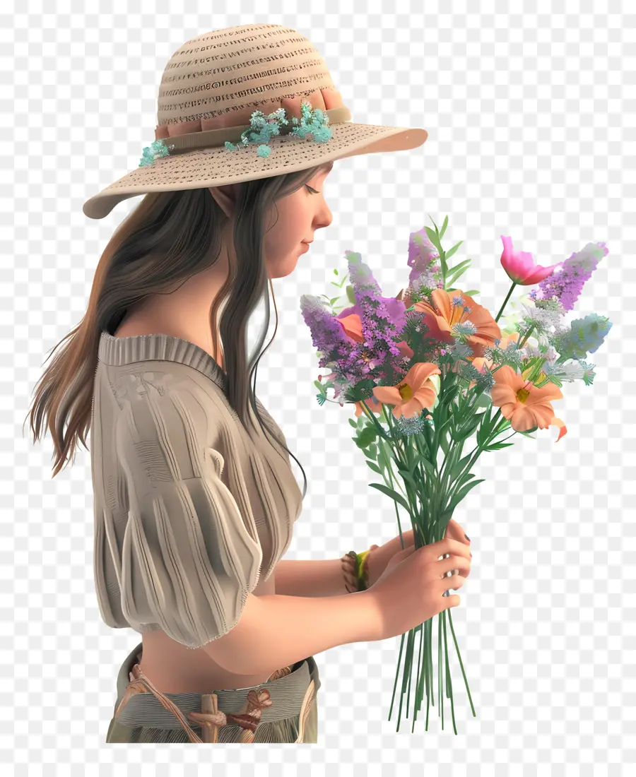 Kadın，çiçek PNG
