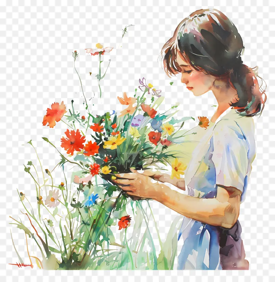 Kadın，çiçek PNG