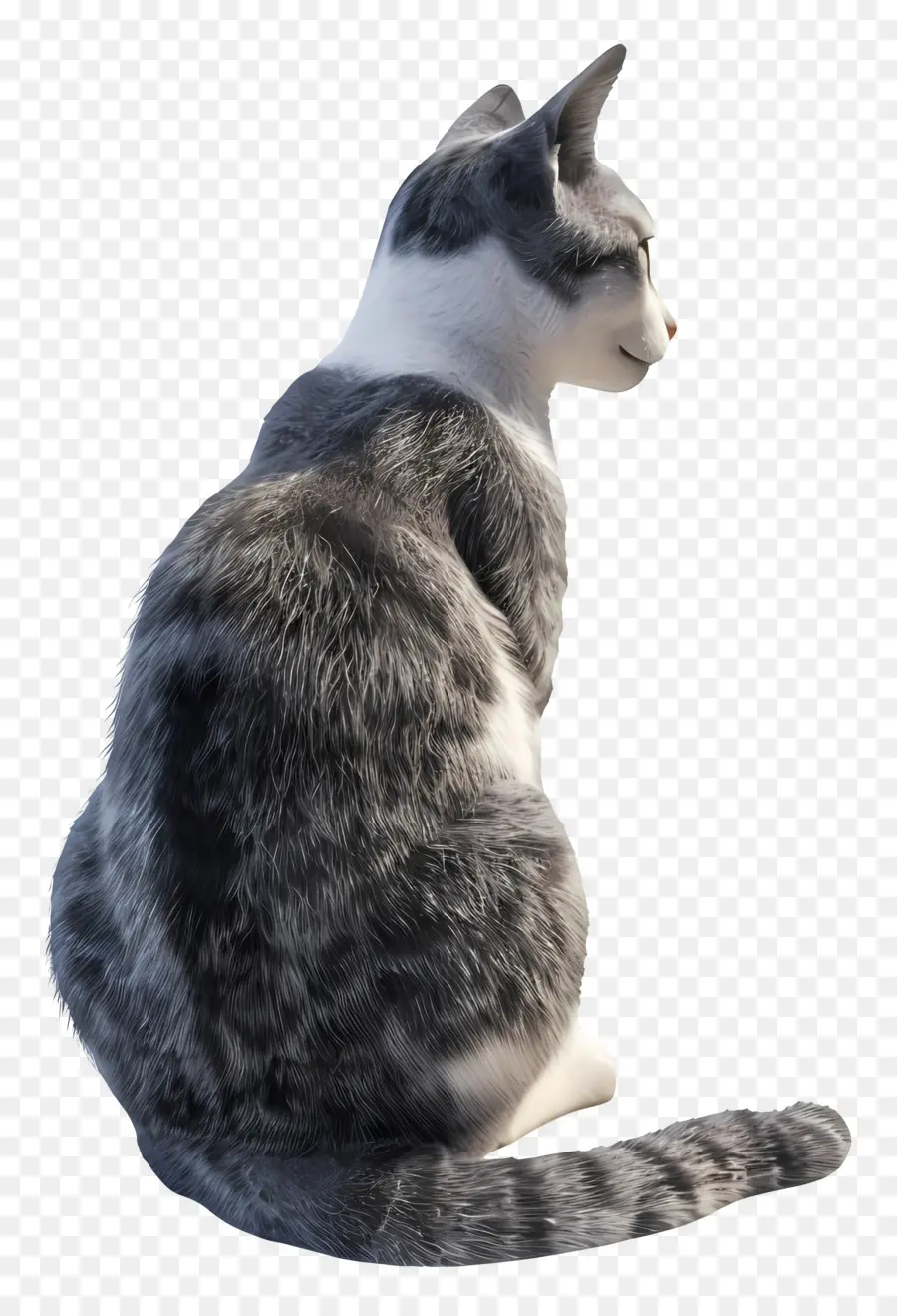 Oturan Kedi Tarafı Görünümü，Gri Ve Beyaz Kedi PNG
