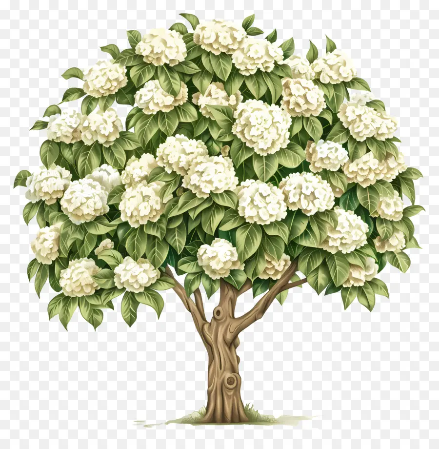 Tropik Ortanca Ağacı，Beyaz çiçekler PNG