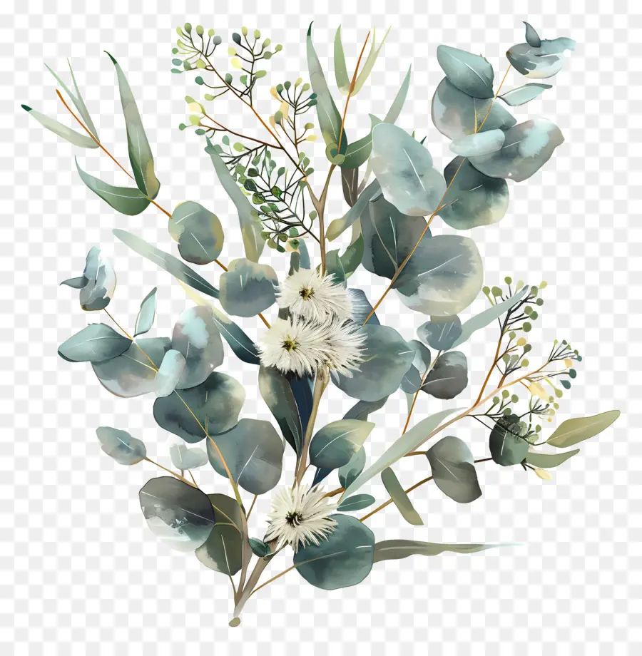 Okaliptüs çiçek，Suluboya Illüstrasyon PNG