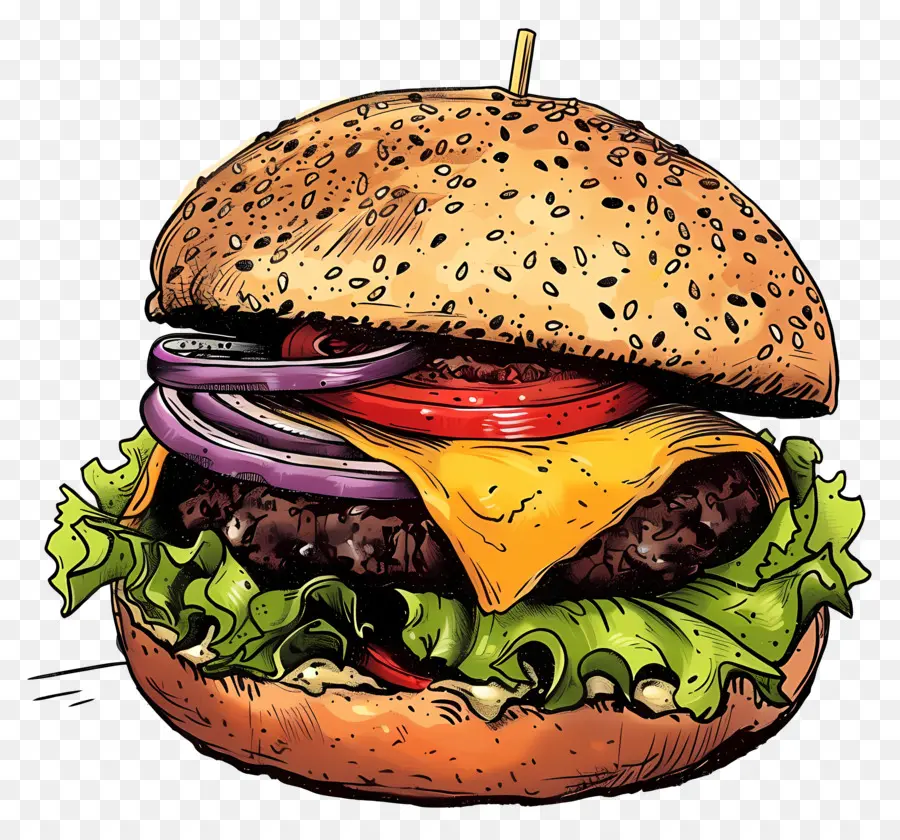 Peynir Burger，Elle çizilmiş Illüstrasyon PNG