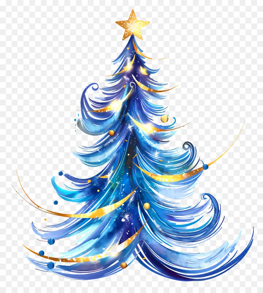 Noel Ağacı，Mavi Ve Altın Suluboya PNG
