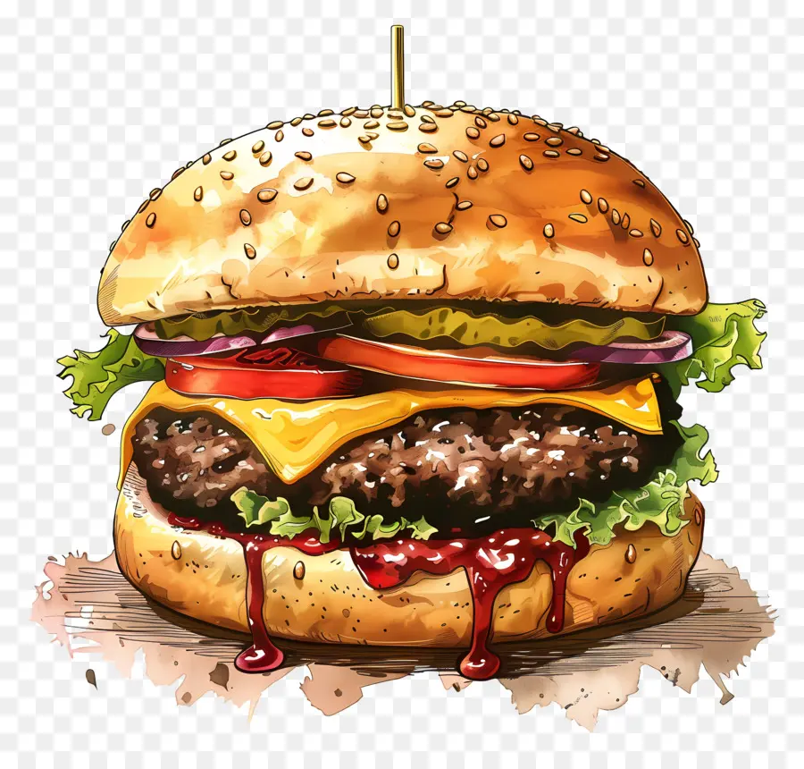 Büyük Burger，Hamburger Illüstrasyon PNG