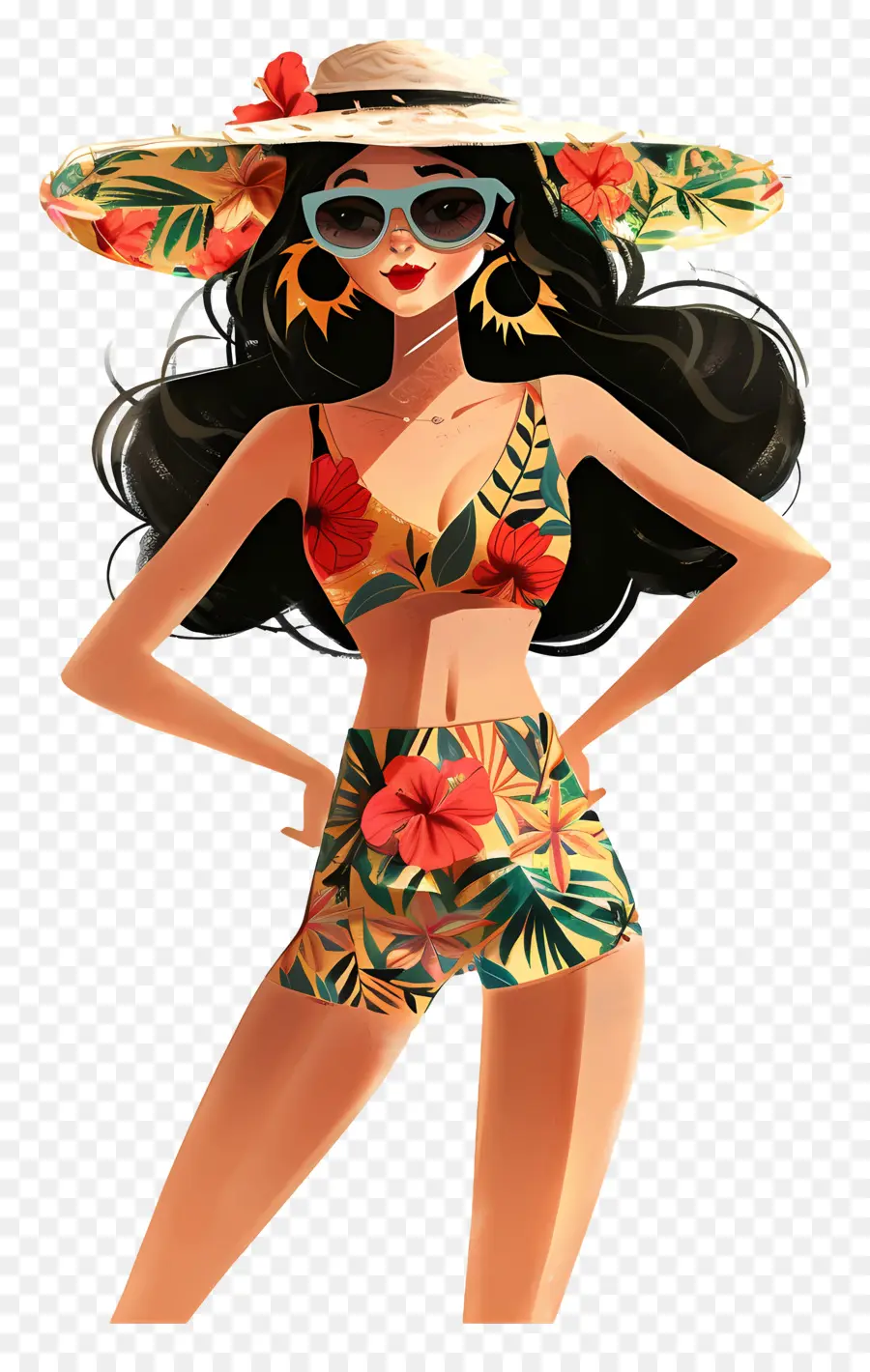 Yaz Kadın，Floral Bikini PNG