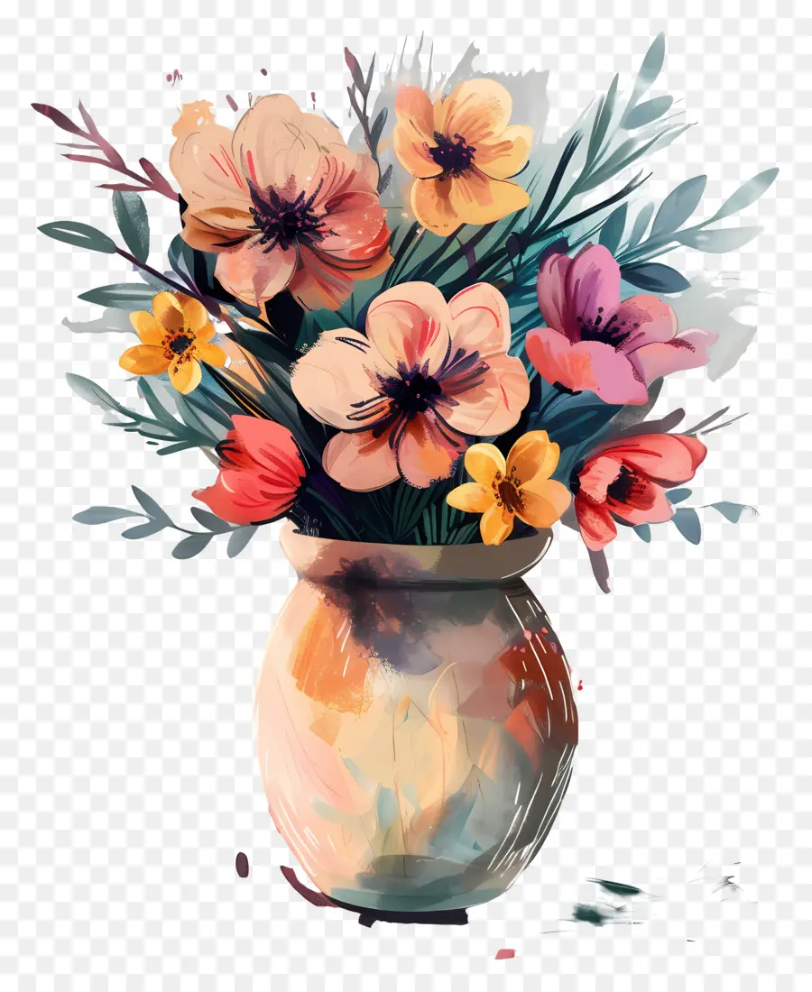 Çiçeklerle Vazo，çiçek Boyama PNG