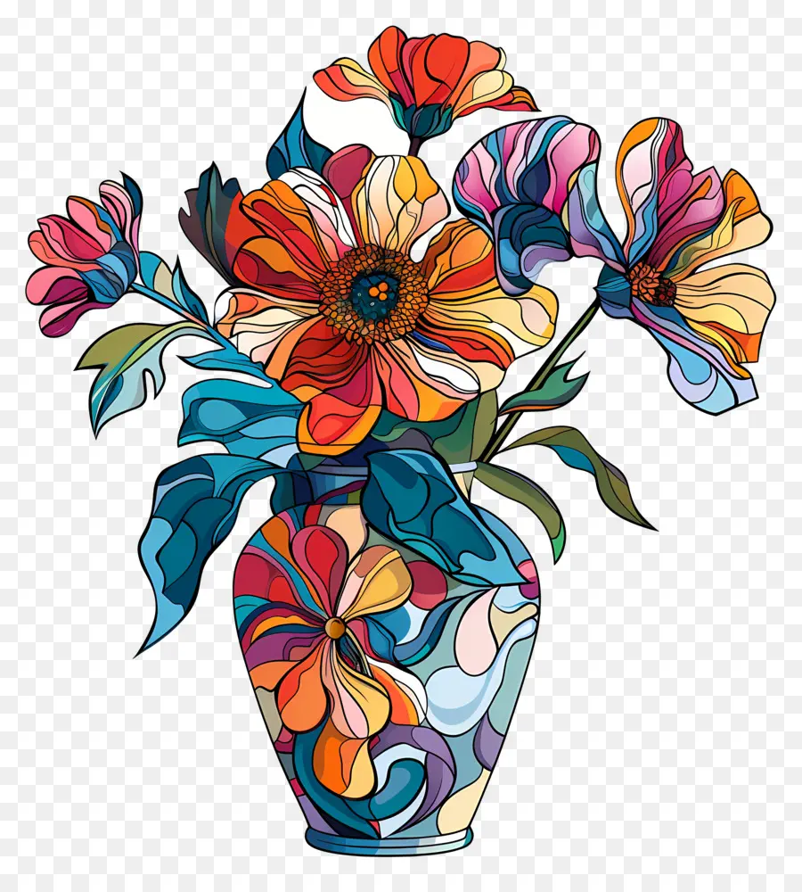Çiçeklerle Vazo，Renkli Vazo PNG