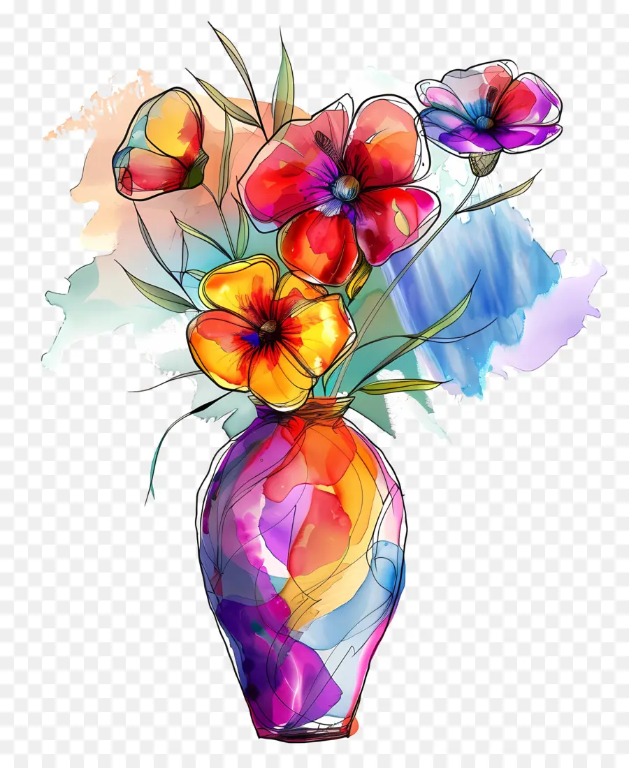 Çiçeklerle Vazo，Özet PNG