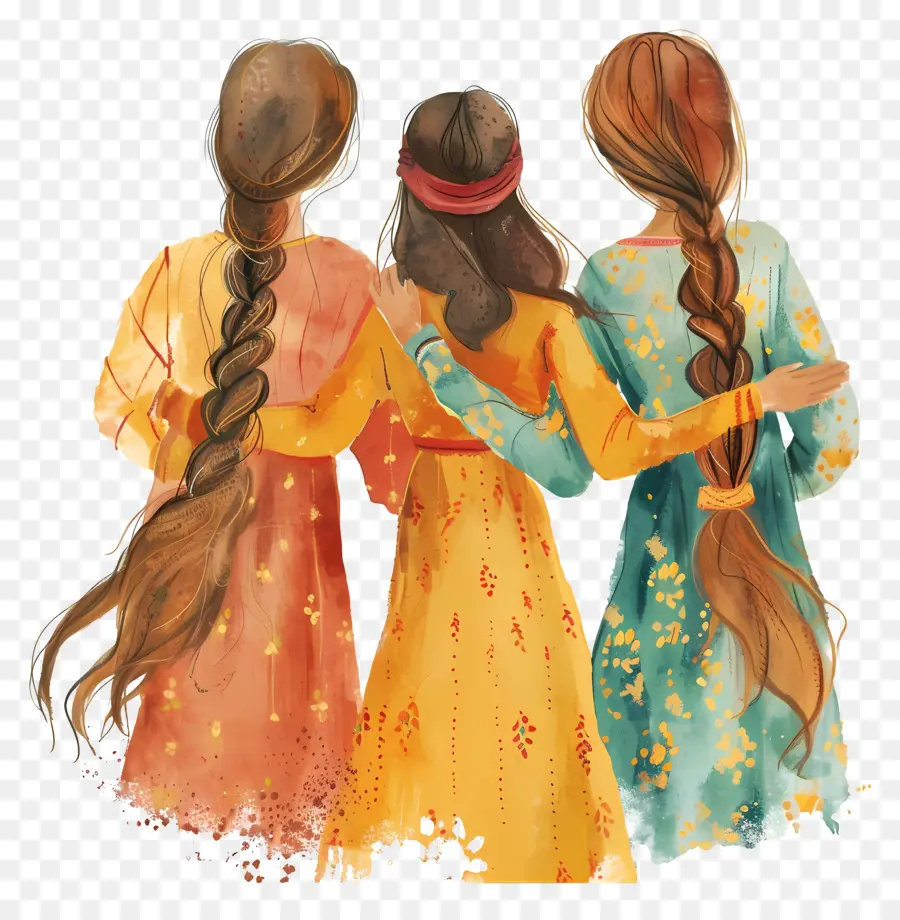 Kucaklayan Kadınlar，Renkli Elbiseler PNG