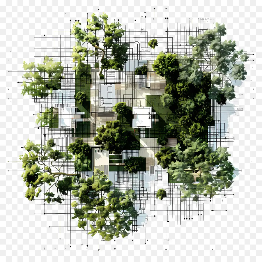Mimarlık Ağacı Planı，Havadan Görünümü PNG