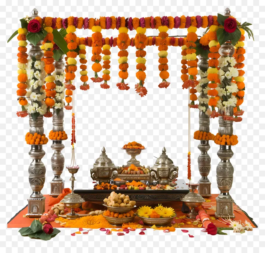 Hindu Düğün，Çiçek Sahne Dekorasyonu PNG