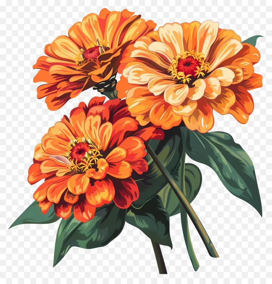 Turuncu Zinnias，Turuncu çiçekler PNG