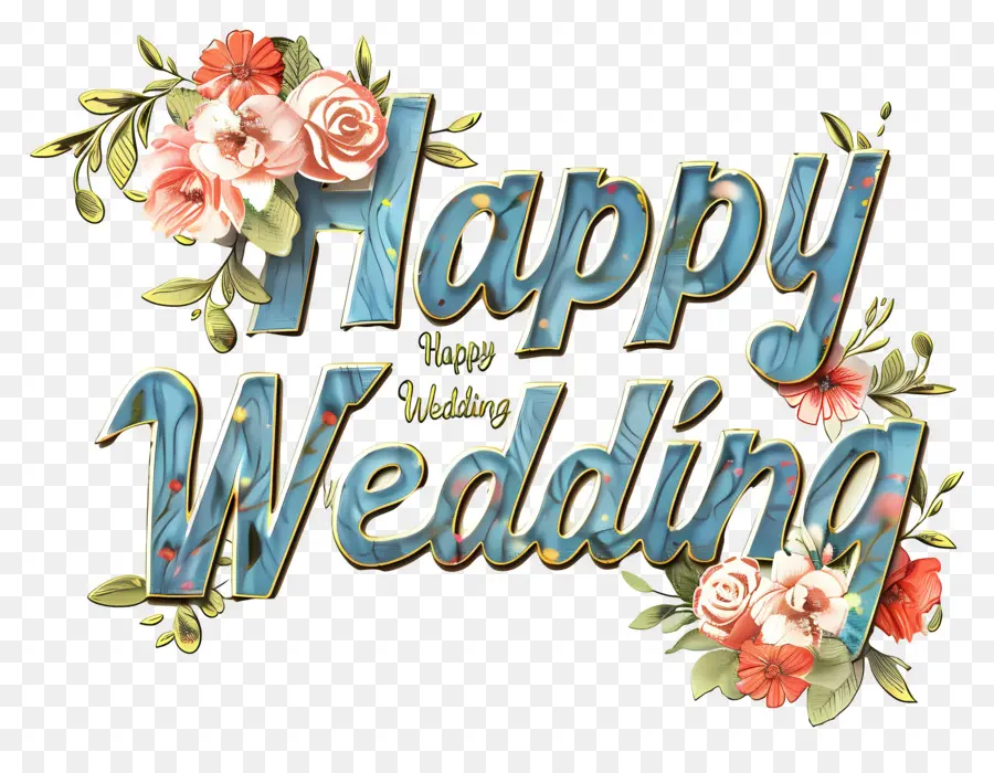 Mutlu Düğün，çiçek Yazıları PNG