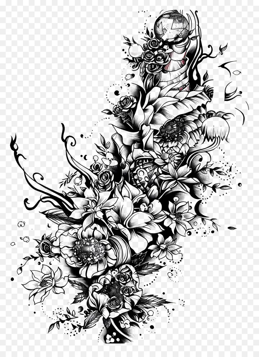 Kol Dövme，Koyu çiçek Desenleri PNG